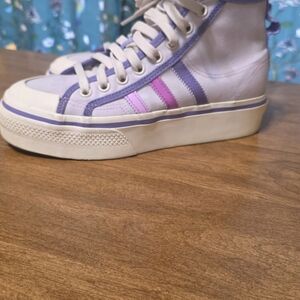 adidas Women's Cream and Purple High-Top Sneakers